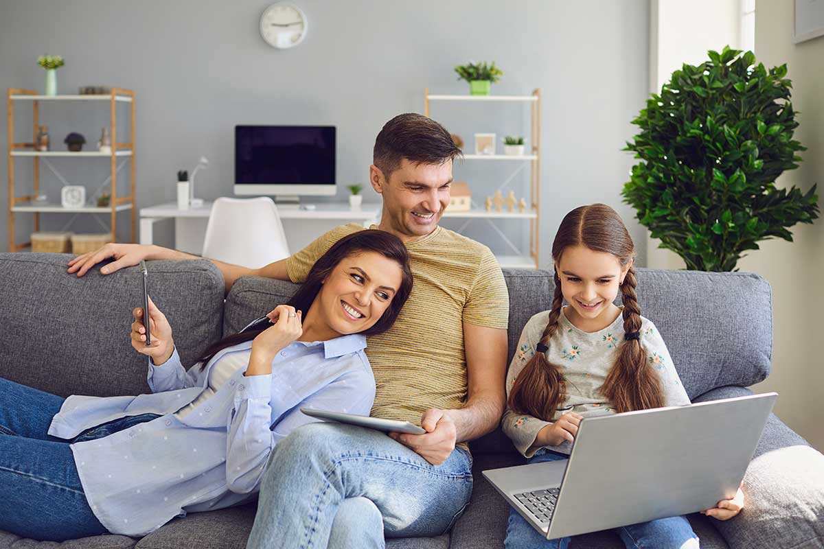 Family using laptop
